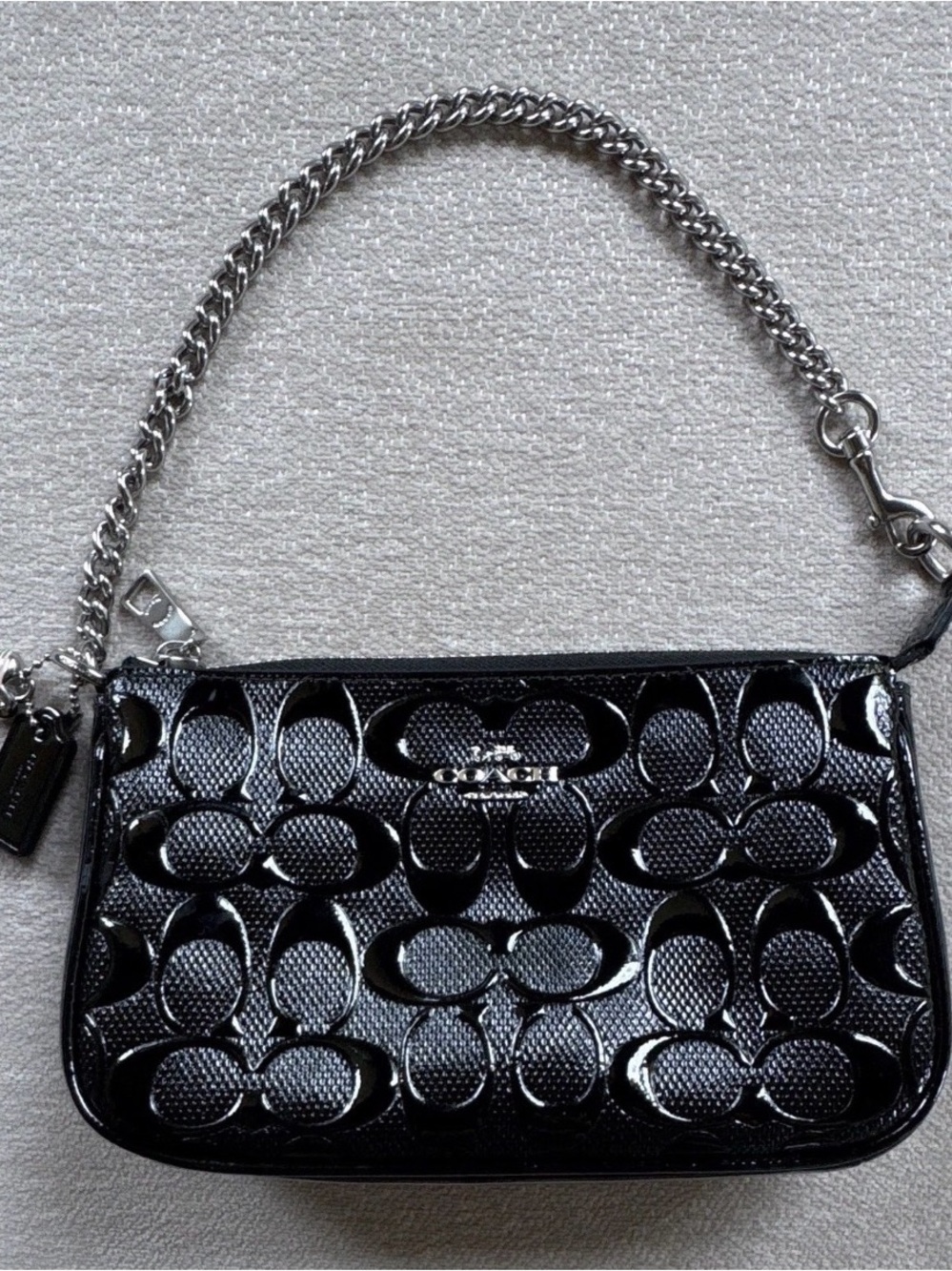NWOT Coach Black Patent Signature Chain Mini bag/convertible wristlet